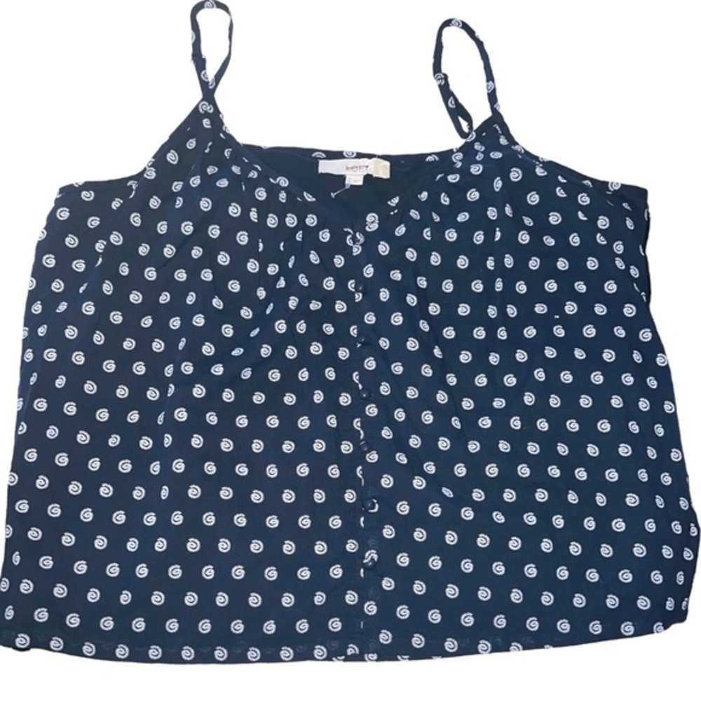 LOFT sz M navy blue & white print 100% Cotton woven lined sleeveless V-neck top